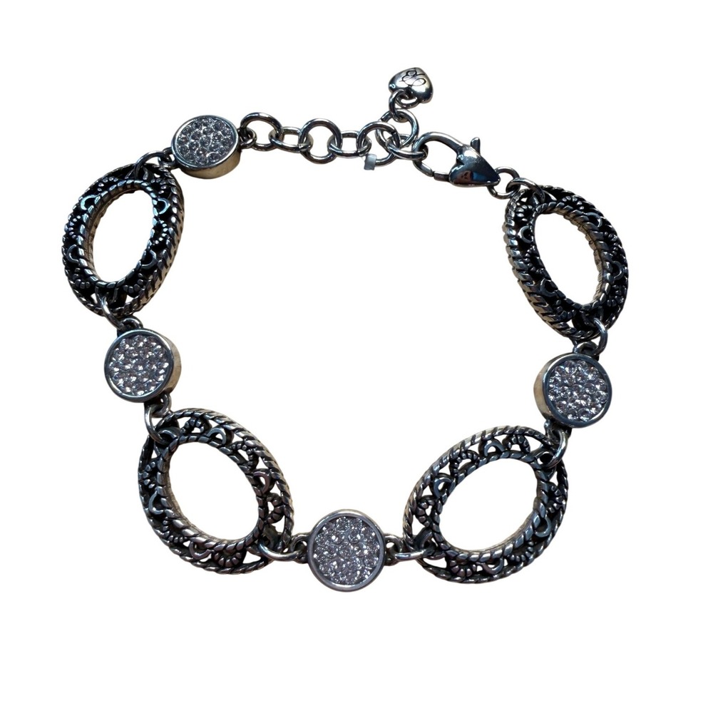 Brighton Silver Rhythm Link Crystal Pave Bracelet Scroll Statement NWT